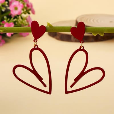 Boucles d'oreilles en forme de cœur style forêt pour femmes, Boucles d'oreilles design style rétro, Boucles d'oreilles polyvalentes pour le quotidien. rouge