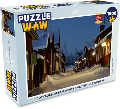 Puzzel Cottages in een winternacht in Zweden - Legpuzzel - Puzzel 1000 stukjes volwassenen