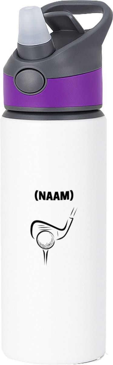 Hacebo® - Golf met eigen naam waterfles met rietje paars - Golfen - Golfer - Sport - water fles - 650ML