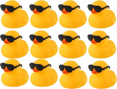 12 Stuks Rubber Badeendjes met Zonnebrillen - Ideaal Bad Speelgoed voor Baby Shower en Verjaardagsfeest