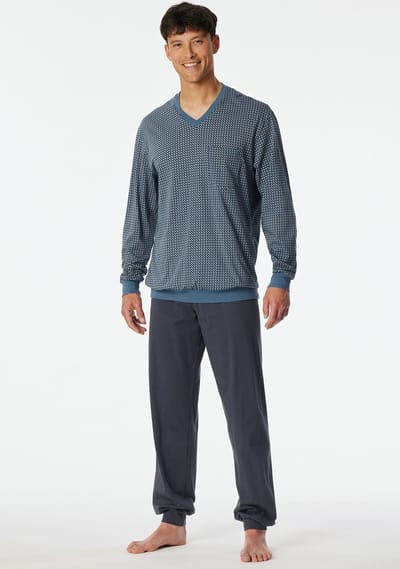 Pyjama heren lange mouw 100% katoen - Comfort - 181162 - Met boordjes - 52 - Blauw