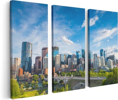 Artaza Canvas Schilderij Drieluik Skyline Calgary Stad in Canada - 120x80 cm - Wanddecoratie Woonkamer - Schilderijen - Muurdecoratie