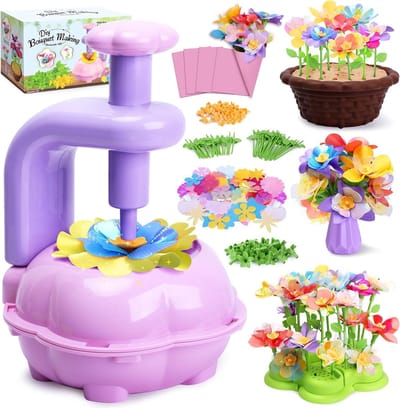 Bloemenpers, knutselset voor kinderen 4 jaar, doe-het-zelf bloemen, knutselen, speelgoed met bloemenmachine, boeket, cadeaus voor meisjes vanaf 3, 4, 5, 6, 7, 8, 9, 10 jaar