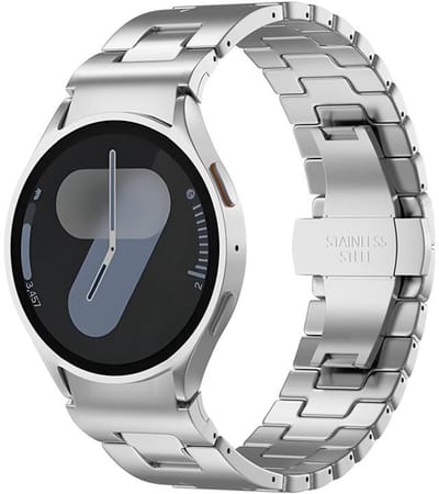 RVS bandje - geschikt voor Samsung Galaxy Watch 7 (40 & 44mm) / Watch 6 (Classic) / Watch 5 (Pro) / Watch 4 (Classic) / Watch FE - stalen schakelbandje met vlindersluiting - zilver
