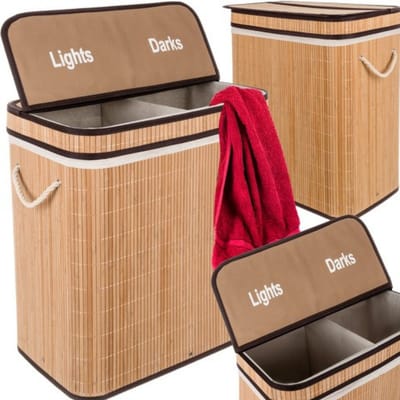 Ruhhy Wasmand dubbel - bamboe - 100 liter - 60 x 54 cm - lichte en donkere was - natuurlijke look