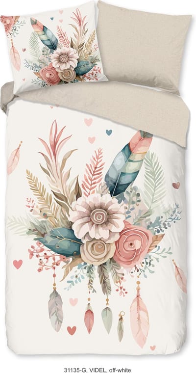 Good Morning dekbedovertrek bloemen en veren - 1 persoons 140x200/220 cm - Ecru - 100% Katoen renforc�