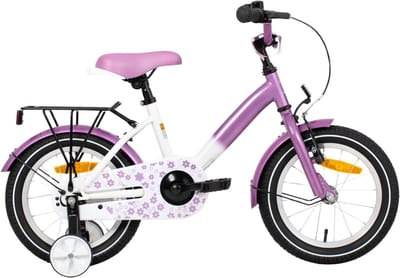 Kinderfiets – Voor meisjes – Met zijwieltjes, handrem, terugtraprem en bagagedrager – 30 cm / 36 cm / 41 cm wielen, paars