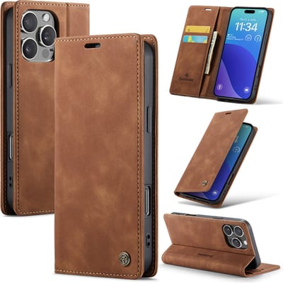 Casemania Hoesje Geschikt voor Apple iPhone 16 Pro Max - Sienna Brown - Dunne Portemonnee Book Case - Slim Wallet Case met Pasjeshouder