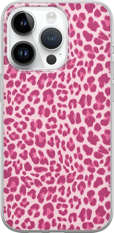 Leuke Telefoonhoesjes - Hoesje geschikt voor iPhone 14 Pro - Luipaard roze - Soft case - TPU - Luipaardprint - Roze