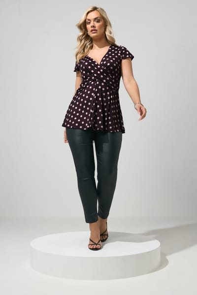 Yours London Paarse Top Met Stippen En Overslag Aan De Voorkant Size 38