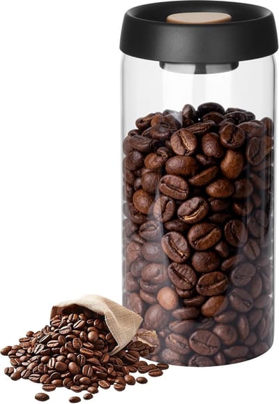 QTTVBTNA -Coffee Canister - Vacuum Storage Container - Airtight Seal - Borosilicaatglas With ABS Plastic Lid And Silicone Gasket - Odor-Neutral And Moisture-Resistant - 1 Piece