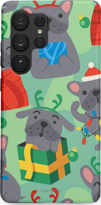 Casetastic hoesje geschikt voor Samsung Galaxy S25 Ultra - Dubbellaagse bescherming - Hondje als Kerstcadeau - Fashion Case - Mintgroen Grijs Rood