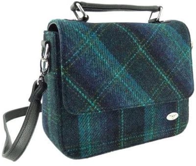 Schoudertas Thurso Blauw met Turquoise ruit - 23x24x9 - Harris Tweed - Glen Appin of Scotland