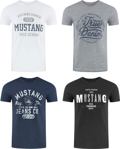Mustang Heren T-Shirt 4-pack Mustang heren-T-shirt regular fit Veelkleurig S Ronde Hals Volwassenen Opdruk Print Shirts