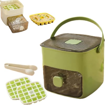 VHV - IJsblokjesvorm - Ijsblokjesvorm met deksel - Mini-ijsmaker - 48 ijsblokjesvormen - Dubbele ruimte -Ijsblokjesvormenset voor de vriezer - Ijsblokjesvormen met klemmen - Voor koffiedranken - Groen