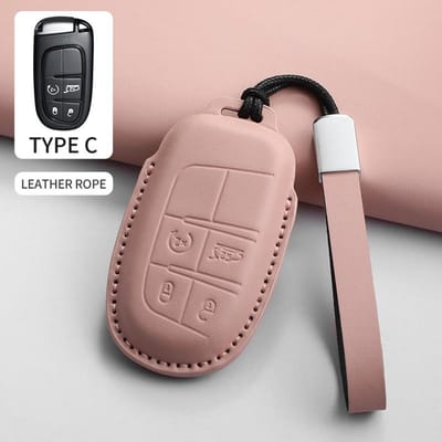 PU Leer Auto Afstandsbediening Sleutelhoes Beschermhoes Voor Jeep Chrysler 300 200 Cherokee Wrangler Compass Renegade Fiat 500X Accessoire gray