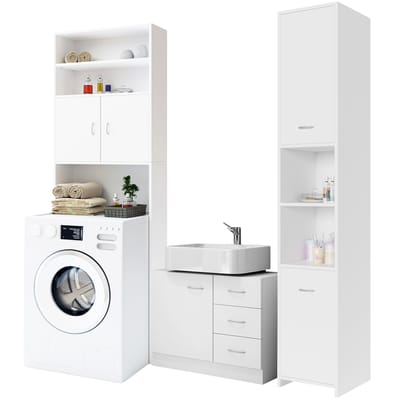 Casaria Badkamermeubels Set - Wastafelonderkast Hoge Kast Wasmachinekast -Wit