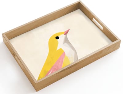 Dienblad hout 40x30 cm - Schootdienblad - Vogel - Minimalistisch - Geel - Borrelplank rechthoek - Plateau dienbladen