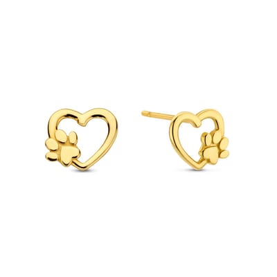 New Bling 9NBG-0729 Gouden Oorknopjes Hartje met Hondenpootje - Oorbellen - Hartje - 6,5x7,3mm - Oorstekers - 14 Karaat - Goud