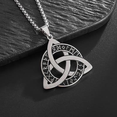 Collier Européen et Américain Viking Nordique en Acier Inoxydable Collier Homme et Femme Pendentif Rune Rétro gray