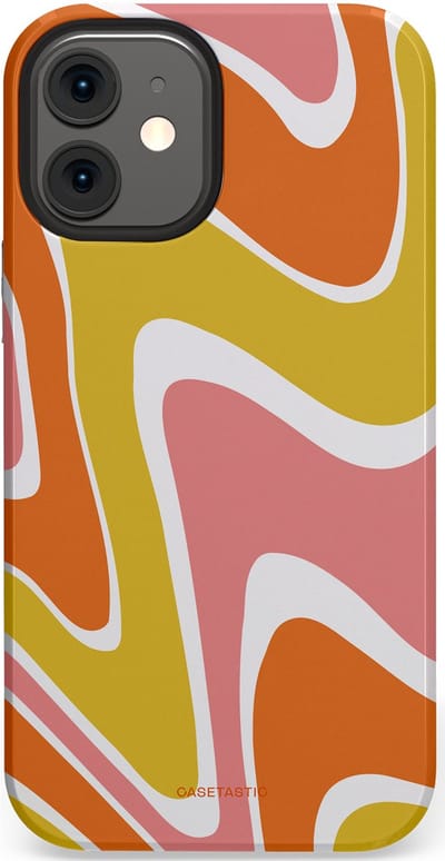 Casetastic hoesje geschikt voor Apple iPhone 12 Mini - Dubbellaagse bescherming - Retro rave - Fashion Case - Goud Terracotta Koraal Wit