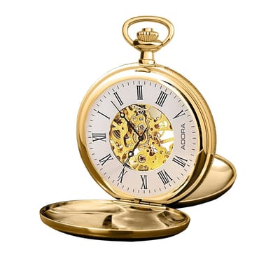 Zakhorloge Adora mechanisch handopwindbaar TU9105 roestvrij staal skelet verguld