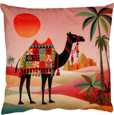 Sierkussens - Kussentjes Woonkamer - 50x50 cm - Kameel - Gekleurd tapijt - Duinen - Rode zon