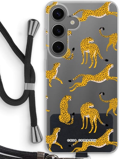 Case Company® - Hoesje met koord geschikt voor Samsung Galaxy S24 hoesje met Koord - Luipaard - Telefoonhoesje met Zwart Koord - Bescherming aan alle Kanten en Over de Schermrand