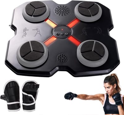 Muziek Boksmachine - Interactieve Bokstrainer - Indoor Fitness - Verstelbare LED Lampen - 28 x 28 cm - Zwart Bruin