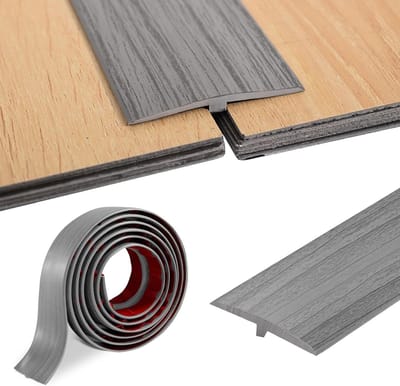 Vloer Overgangsprofiel - Zelfklevende T-lijst - Vloeren Verbinden - Duurzaam PVC Materiaal - 5 x 200 cm - Grijze Houten Korrel