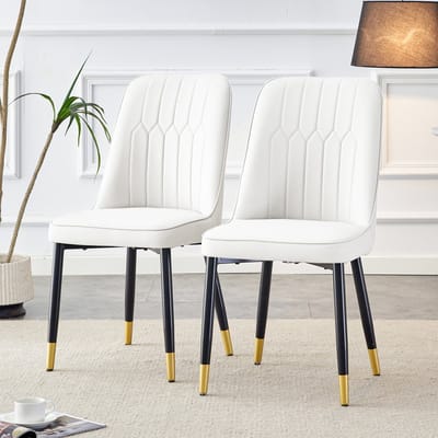 Eetkamerstoelen - Set Van 2 -zwart,wit- Eetkamerstoel - Eettafelstoel - Keukenstoel - Eetkamerstoelen - Stoel - PU Leer - Metalen Poten - Modern Design - Max. Draagvermogen 120kg