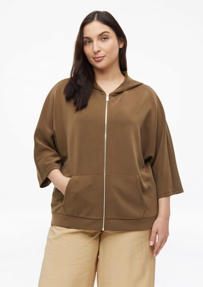 Korte hoodie sweatjack met gemengde modal scuba en kangaroo zak voor vrouwen s.Oliver