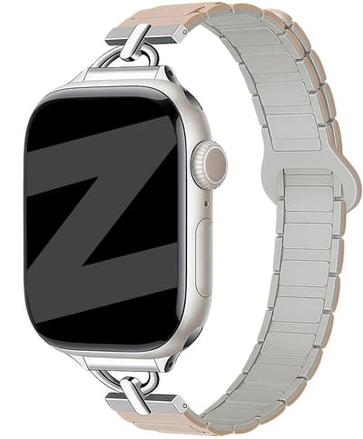 Bandz Magnetische Siliconen Horlogeband ‘Slim’ Milk Tea – Geschikt voor Apple Watch 38mm/40mm/41mm/42mm (1/2/3/4/5/6/7/8/9/10/11/SE) – Modieus & Luxe Dames Bandje – Zacht, Comfortabel & Stijlvol