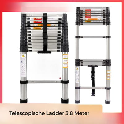 Telescopische Vouwladder - Telescopische Ladders - Antislip - Werkhoogte 3,8 m - Roestvrijstaal - Uitschuifbaar - Draagbaar gewicht tot 150KG - Aluminium