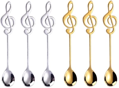 Dailygoods- Muzikale Lepel 6 Stuks - RVS Koffielepels - Uniek Design - Huishoudelijke Roerlepel - Duurzaam Materiaal - 15,5 cm Grootte - Theelepel