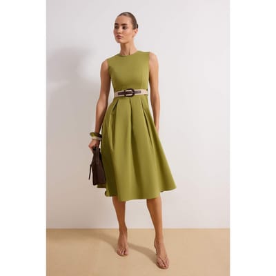 Platte, mouwloze midi-jurk voor dames, casual/dagelijks model skaterjurk