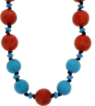 Behave - Kralen Ketting Blauw Rood Hout - 90 cm
