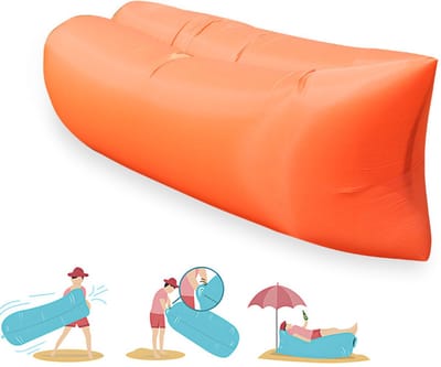 Draagbare opblaasbare ligstoel - Strandluchtbank - Geen luchtpomp nodig - Snel opblazen en leeglopen - Gemakkelijk op te bergen - Geschikt voor kamperen in de buitenlucht, ontspanning op het balkon, picknicks op het strand, muziekfestivals - Oranje