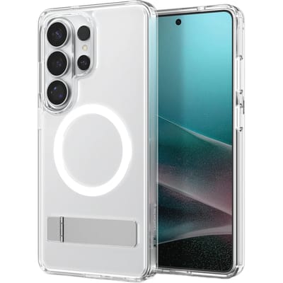 Spigen Ultra Hybrid S MagFit - Hoesje Geschikt voor Samsung Galaxy S26 Ultra - Compatibel met MagSafe - Back Cover met Air Cushion - Uitklapbare Standaard - Wit