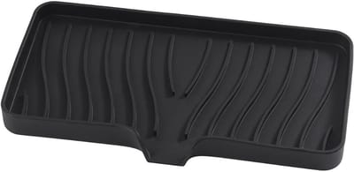 Famanu – Spoelbak-organizer - siliconen sponshouder - 25 cm x 13 cm - keukenbadkamerorganizer voor sponzen - borstels - zeep - afdruipmat siliconen - vaatwasmachinebestendig (zwart - 1 stuks)