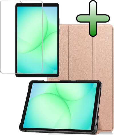 Hoesje Geschikt voor Samsung Galaxy Tab A11 / A9 - Met Screenprotector - Trifold Bookcase - Hard Cover - Hardcover Book Case - Tablet Hoes - Rosé goud
