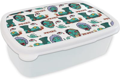 Broodtrommel Wit - Lunchbox - Brooddoos - Tiener - Zombie - Schoenen - Patronen - 18x12x6 cm - Volwassenen