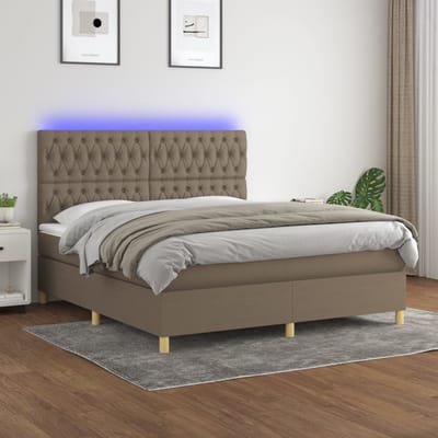 vidaXL - Boxspring - met - matras - en - LED - stof - taupe - 160x200 - cm