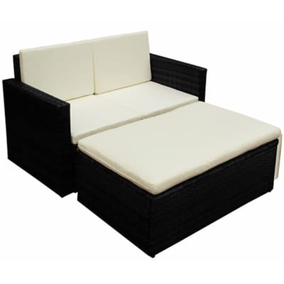 vidaXL - 2-delige - Loungeset - met - kussens - poly - rattan - zwart