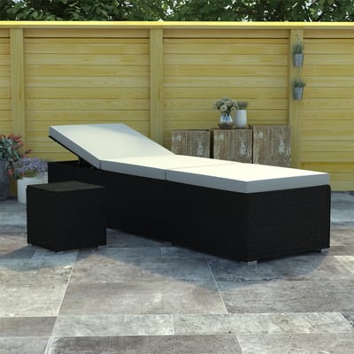 vidaXL - Ligbed - met - kussen - en - theetafel - poly - rattan - crèmewit