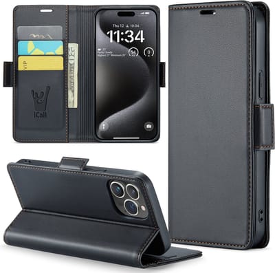 Hoesje geschikt voor iPhone 15 Pro - HyperCase Book Cover Kunstleer Zwart
