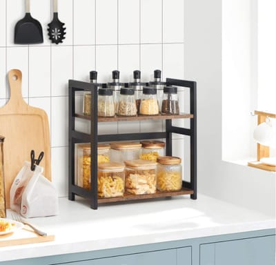laags opbergrek, bureau-organizer, bamboe-frame, voor keuken, eetkamer, kantoor, rustiek bruin en zwart