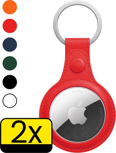 Hoesje Geschikt voor Apple AirTag 2 Sleutelhanger Hoes - Hoesje Geschikt voor Apple AirTag 2e generatie Hoesje Hanger Case Leder Look Sleutelhanger - Rood - 2 Stuks