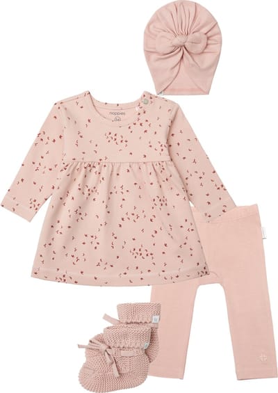 Noppies - Kledingset - Meisjes - 4 delig - Jurk Nisib Rose Smoke - Legging Naranja - Mutsje Niwot Rose Smoke - Slofjes Nelson Rose Smoke - Maat 62
