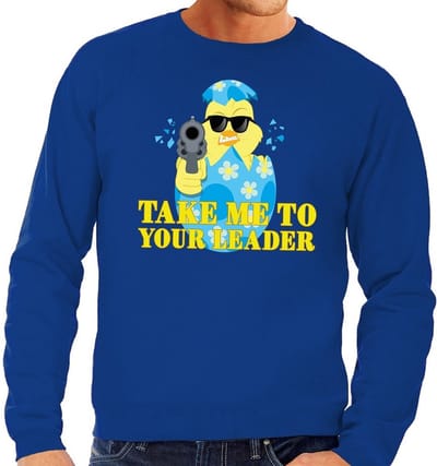 Fout Paas sweater blauw take me to your leader voor heren - Pasen trui S